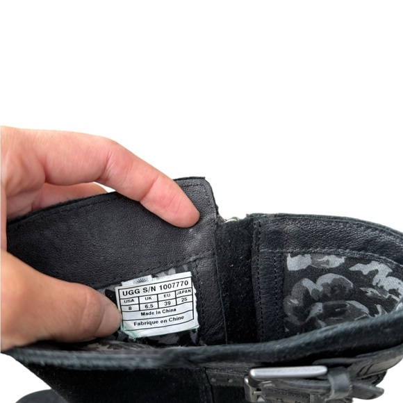 UGG Womens Black Suede Leather EVERGLAYDE Biker Buckle Zip Boots Sz 8 - Picture 14 of 15